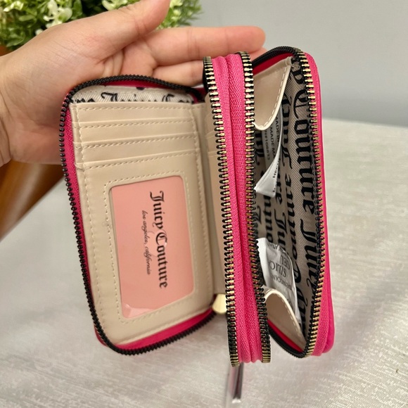 Juicy Couture Pink Rhinestone Zip-Around Wallet – Compact Card Holder with Heart - Picture 5 of 7